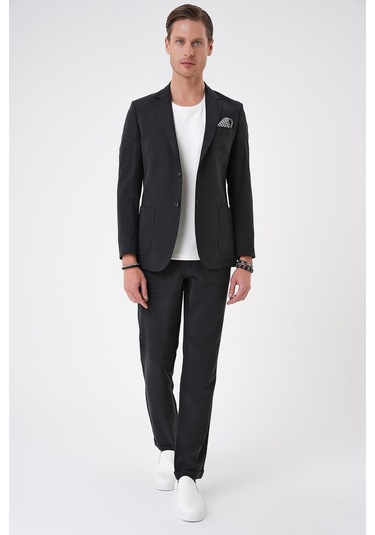 Slim Fit Torba Cep Spandex Karışımlı Casual Siyah Ceket C 714 Siyah