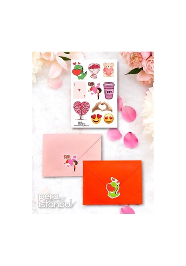 2 Adet Renkli 13x18 Zarf Ve Hediyelik Not Kartı Sticker Seti Sevgililer Günü Yıl Dönümü Not Kartı