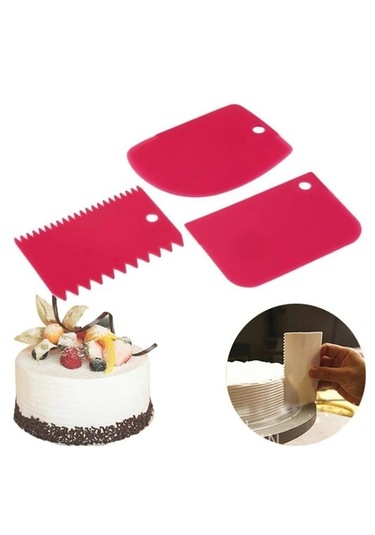 Rotanev 3 Parça Plastik Pasta Hamur Krema Şekillendirici Kesici Kazıyıcı Dekoratör Spatula Set Çok Renkli