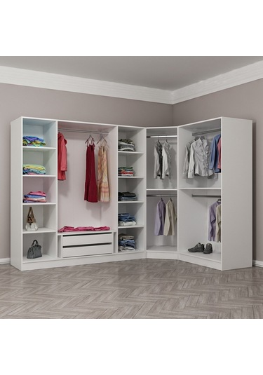 Minar Kale190 7 Kapaklı 2ç Köşe Dolap Beyaz Mebran 210cm Beyaz