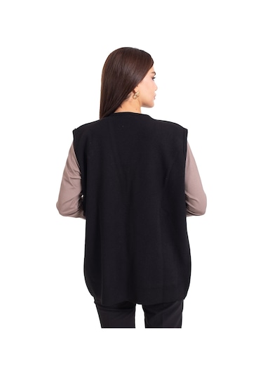 Kadın Orta Yaş ve Üzeri Triko Örgü Düğmesiz Kanaviçe Desen Nakışlı Anne Yelek 310-siyah - L Füme