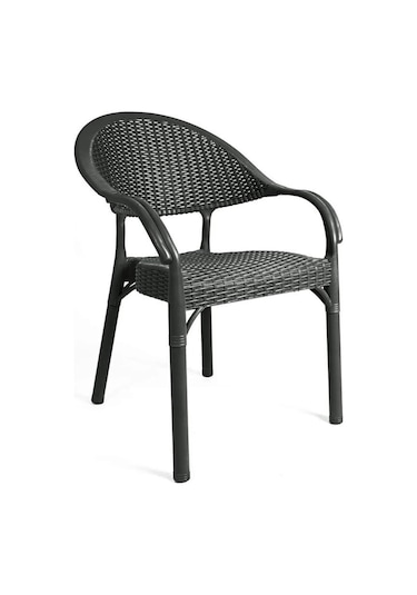 Bambu Siyah 90x150 Cm Camlı Rattan Bahçe Balkon Masa Takımı Siyah