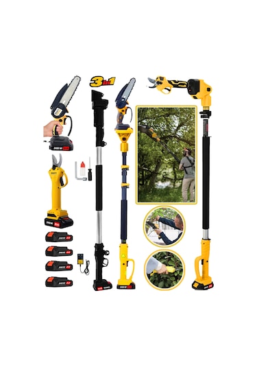 Eisenn Alman 2400 Wf Kömürsüz 4 Adet Akülü Bağ Makası + Dal Budama Makinesi + Teleskopik Uzatma 2 M