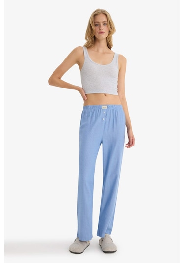 Defacto Regular Fit Uzun Boy Çizgili Pijama Altı-fall İn Love E8645ax25aube553 Mavi