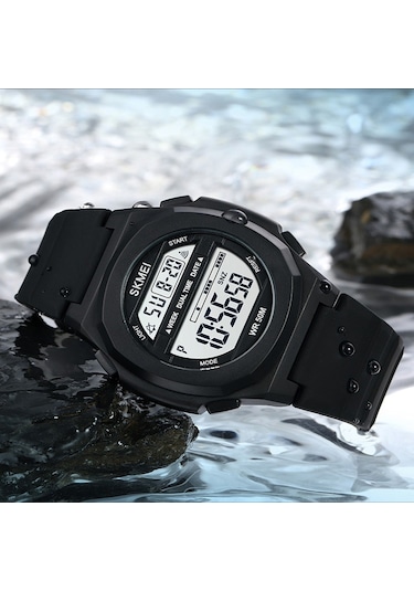 Skmeı 1821 Paslanmaz Çelik Tokalı Silikon Kayış Elektronik Saat Ordu Yeşili Kahverengi