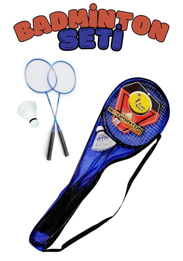 Çantalı Bedminton Seti 2 Raket 1 Top Badminton Seti Mavi Renk