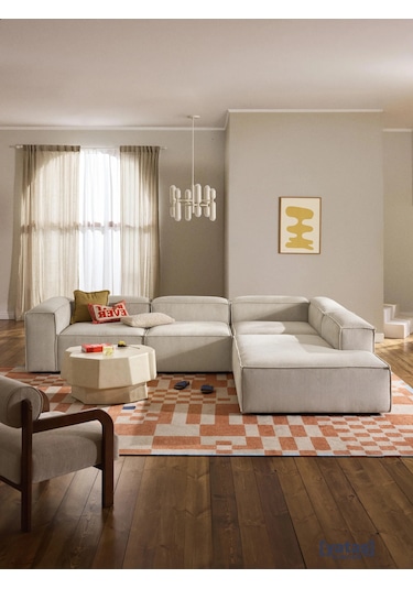 Most Mollis Pro 4 Modül Sağ Köşe Fitilli Kırık Beyaz Kadife Kumaş