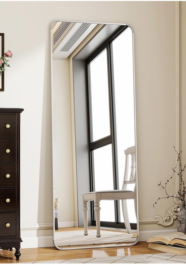 Pera 140x55 Yuvarlak Köşeli Yer Aynası Ayaklı, Asılı, Duvara Yaslı, Yatak Odası, Giyinme Odası GÜMÜŞ