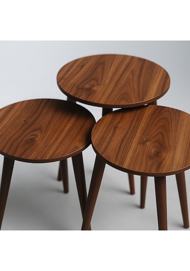 Madrid 3'lü Zigon Sehpa %100 Mdf Yuvarlak Ahşap/urartu