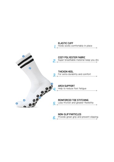 Youmex Beyaz 3'lü Paket Futbol Çorapları - Nem Emici, Nefes Alıcı Ve Kayma Engellendiği Poliester Ürün Beyaz