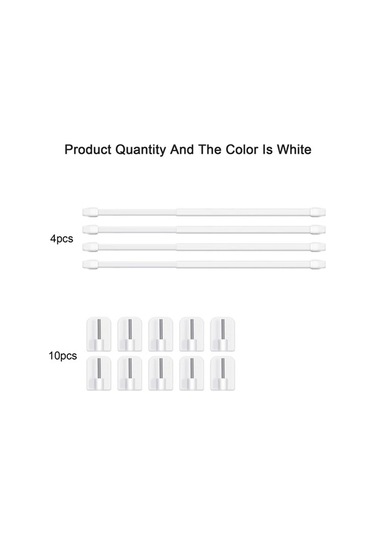 Ulzyvf Pratik Genişletilebilir Perde Çubuğu Seti - 4 Adet Plastik Askılı 40-70 Cm Beyaz Banyo & Mutfak Beyaz
