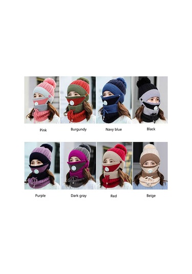 Kosona Kışlık Kadın Triko Şapka Seti: Yünlü Kalın, Soğuk Ve Rüzgar Engeli, Nefes Valfi, Bisiklet Sürerken Kullanıma Uygun, Pembe