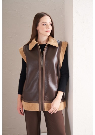 Kürklü Yelek Kahve Kahve