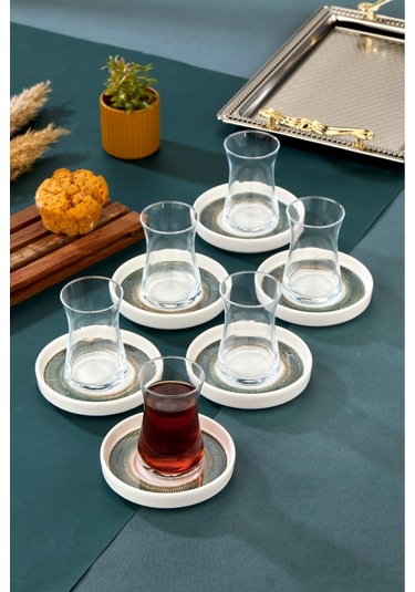 Cooker 6'lı Lyon Porselen Çay Tabağı Yeşil