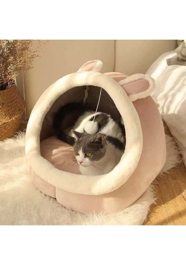 Fochsia Pembe Tavşan Kulakları Kedi Yuvası Kış Kedi Yatağı Evcil Hayvan Malzemeleri 48x42x38cm