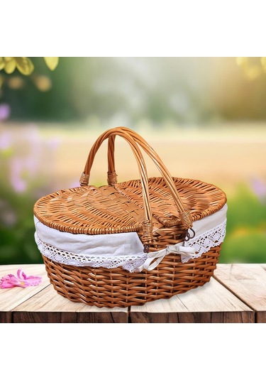 Homyl Piknik Sepeti Kırsal Pratik Hasır Depolama Park Açık Beyaz