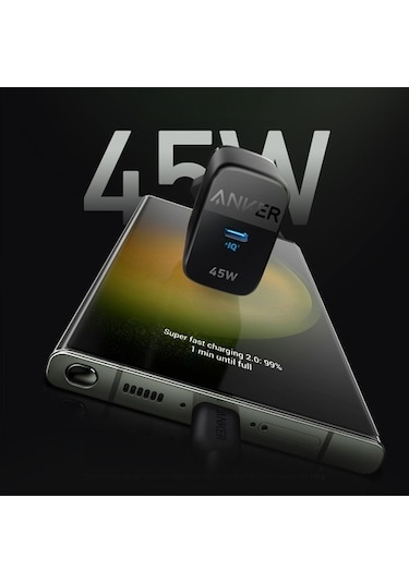 Anker 313 Samsung PPS Destekli 45W USB-C Şarj Cihazı - A2643 - Siyah