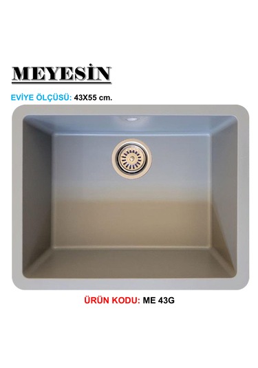 Meyesin ME-43G Tezgah Altı Granit Mutfak Eviyesi Gri 43 x 55 CM