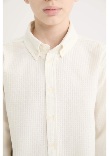 DeFacto Erkek Çocuk Polo Yaka Dokulu Uzun Kollu Gömlek D7772A825SMER110