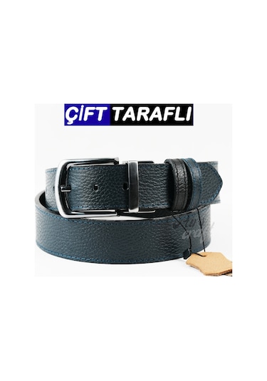 Hakiki Deri Çift Taraflı Erkek Kemer 4 Cm Lacivert - Siyah Lacivert