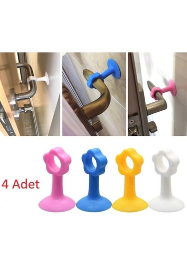Vantuzlu Geçmeli Kapı Kolu Stoper 4lü Set Beyaz