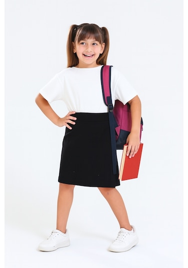 Kız Çocuk Beli İpli Okul Kaşkorse Şort Etek G2025-1 Siyah