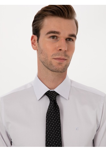 Cacharel Açık Gri Slim Fit %100 Pamuk Klasik Gömlek