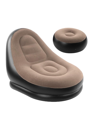 Snapbuy Ayak Dayamalı İç Dış Mekan Kullanımına Uygun Kadife Kaplamalı Berjer Şişme Koltuk - 2'li Set - Kahverengi - Krem