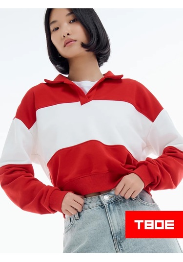 Tvoe Koşumasız Polo Sweatshirt Y2k 461822809 Kırmızı