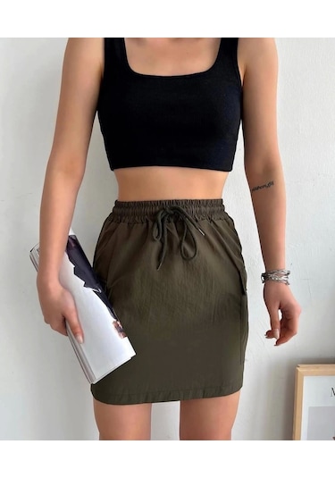 Kargo Cep İnce Paraşüt Etek Haki S241019 Haki