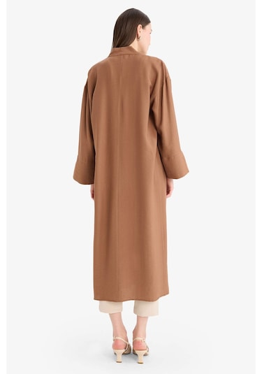 Defacto Relax Fit Basic Düz Midi Kimono D9929ax25smbn519 Kahve