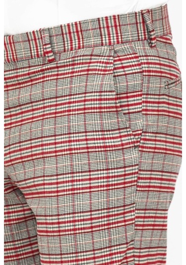 Wessi Kırmızı Ekose Desenli Slim Fit Gri Erkek Pantolon Gri