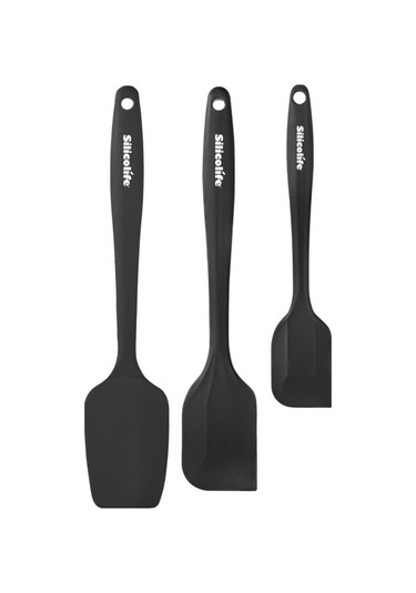 Silicolife 3 Lü Spatula Seti, Isıya Dayanıklı Yanmaz Yapışmaz Silikon Küçük Spatula Büyük Spatula Kaşık Spatula Siyah