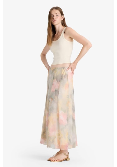 Defacto Coool A Kesim Floral Normal Bel Tül Maxi Etek F7108ax25augn1264 Yeşil