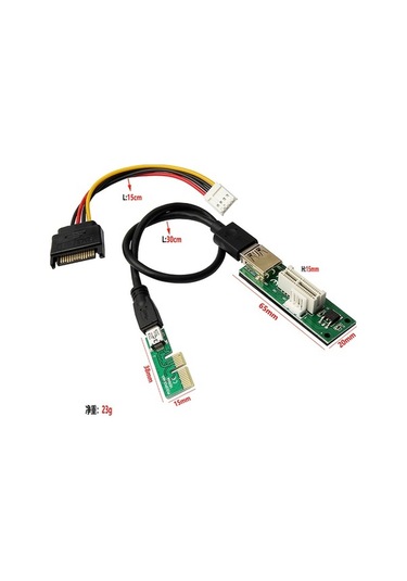 Pazly Mini Pcı-e X1 Uzatma Kablosu - Pcı-e 1x Genişletme Kartı - 90 Dik Açı Usb & Sata Kablosu İle