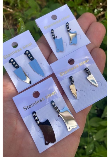 Takı Dükkanı  Chef Küçük Boy 1 Satır 1 Bıçak Çelik Küpe Çifti Mse21 Çok Renkli