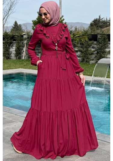 Rabia Şamlı Jale Elbise Bordo Normal