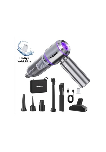 Turbo 16000 Pa Emiş Gücü Çantalı Üfleme Özellikli Araba Süpürgesi Araç Ev Kullanımı Uzun Şarj Süresi