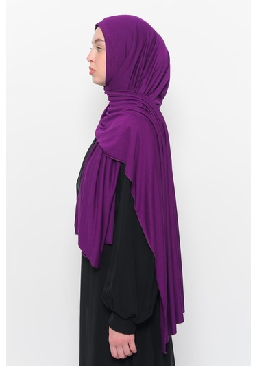 Hazır Pratik Geçmeli Lüks Düz Penye Şal Çapraz Hizalı Açık Mürdüm