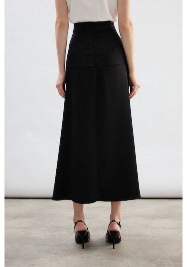 Sateen Yüksek Bel Saten Etek - Siyah-136783 Siyah
