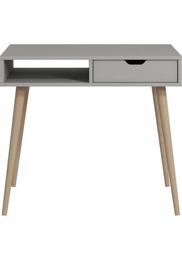 Offer Çalışma Masası, Bilgisayar Masası, Çekmeceli Kilim, Ahşap Ayak, Ev-ofis - Sis Gri Sis Gri