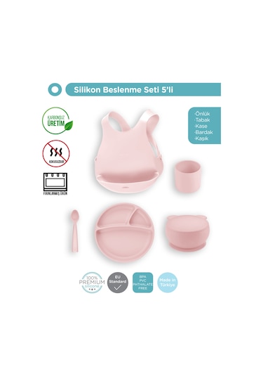 Silikon Beslenme Seti 5'li - Pinky Pink