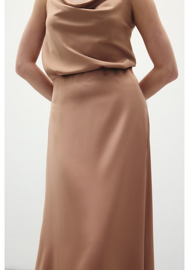 Sateen Uzun Saten Etek - Camel