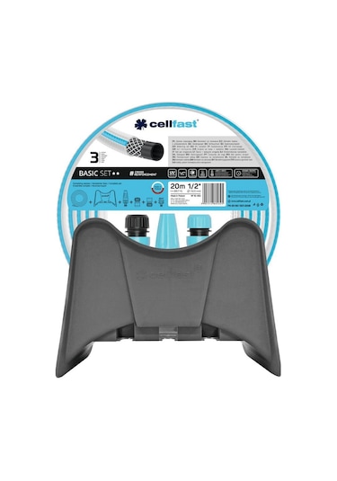 Cellfast Basic Bahçe Sulama Hortumu Seti 1/2" 20 M + Bahçe Hortumu Duvar Askısı