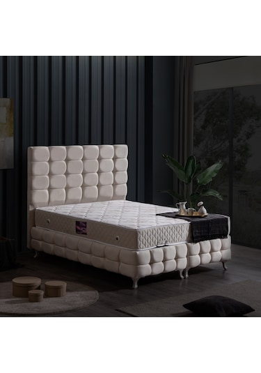 Setaymobilya Baza, Duke Lux Çift Kişilik Krem Baza + Başlık + Deluxe Yatak