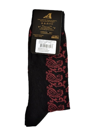A Classe Şal Desenli Siyah-Bordo Erkek Çorap Bordo