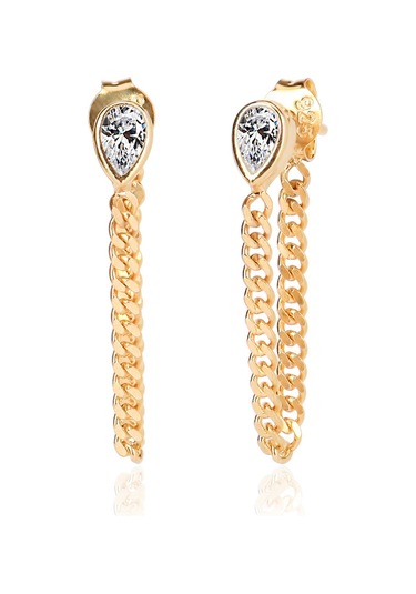 Emılıano Jewellery 925 Ayar Zirkon Taşlı Damla Küpe Gold - Gümüş