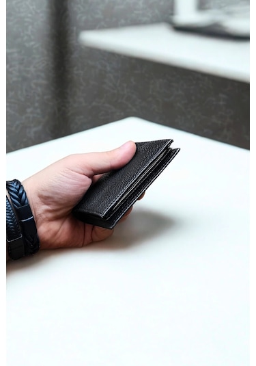 Hakiki Deri Cüzdan Küçük Boy 9 Adet Kart Bölmeli Siyah Siyah