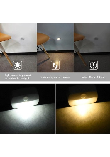 Geeksen Led Pır Vücut Algılama Akıllı Gece Lambası - Merdiven, Dolap, Çekmece İçin 4'lü Paket Sıcak Beyaz Işık - Pil Dahil Değil Beyaz
