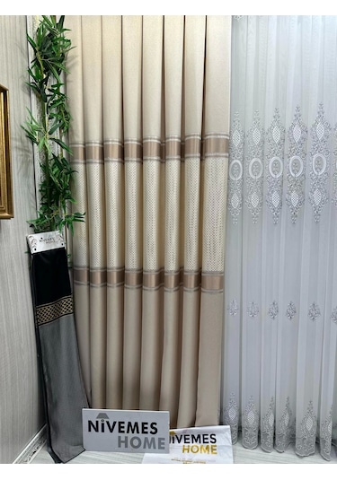 Nivemeshome Mozaik Ft614163 V-101 Krem 1/3 Sık Pileli Fon Perde Apm Krem